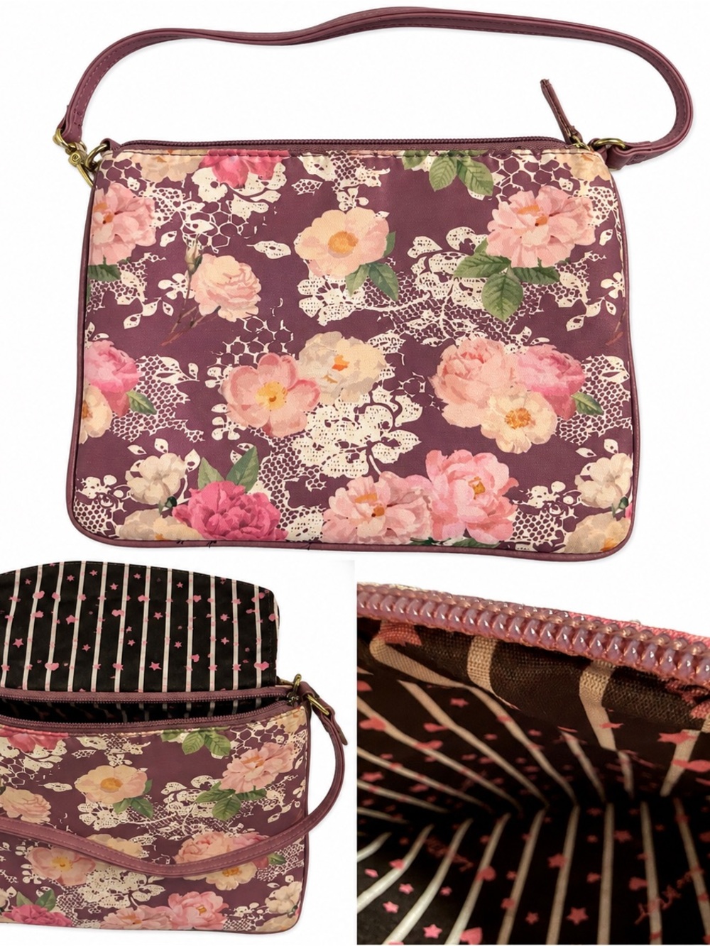 Luv Betsey Betsey Johnson Floral Shoulder Bag Pink Mauve Rose Purse